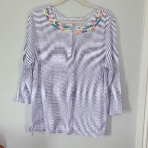 LOFT Blue and White Striped Top Size XL lightweight Nwot